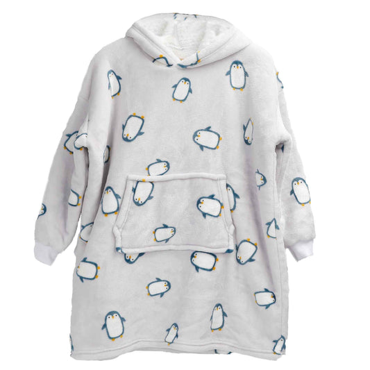 Kids Cozy Oversized Hooded Penguin Blanket Plush Flannel Fleece Hoodie with Sherpa Lining Ages 8-15 Warm Comfortable Durable Loungewear Gift by Daisy Dreamer