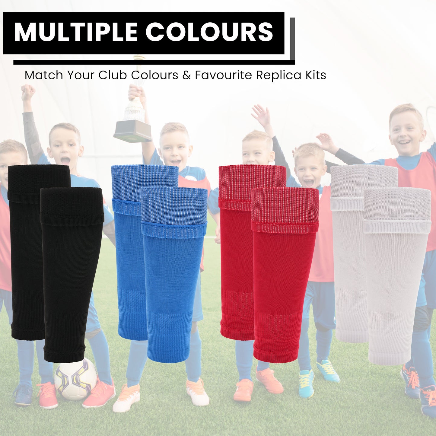 Kids Leg Sleeve Socks Blue Fits Over Calf Shin Pads Compression Sleeves for Football Training Running by Sock Stack