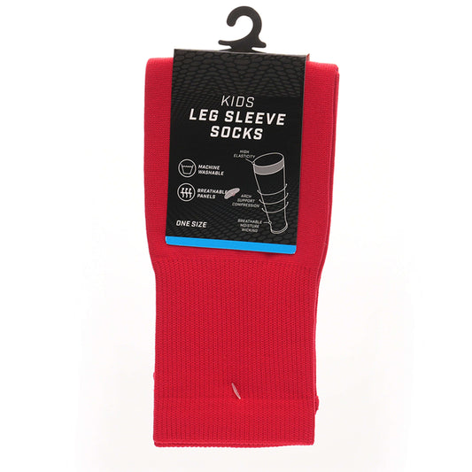 Kids Leg Sleeve Socks Red Fits Over Calf Shin Pads Compression Sleeves for Football Training Running by Sock Stack