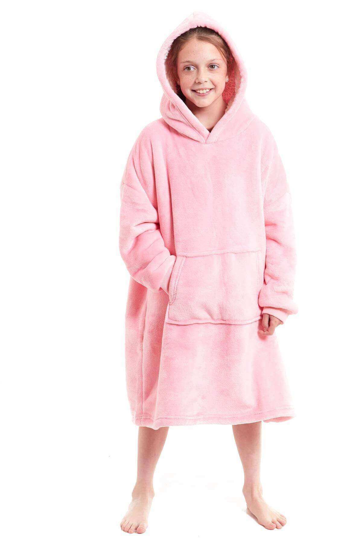 Daisy Dreamer Kids Oversized Hooded Fleece Blanket With Reversible Sherpa Double Pocket Wearable Cozy Blanket For Lounging And Outdoor Ages 8-15