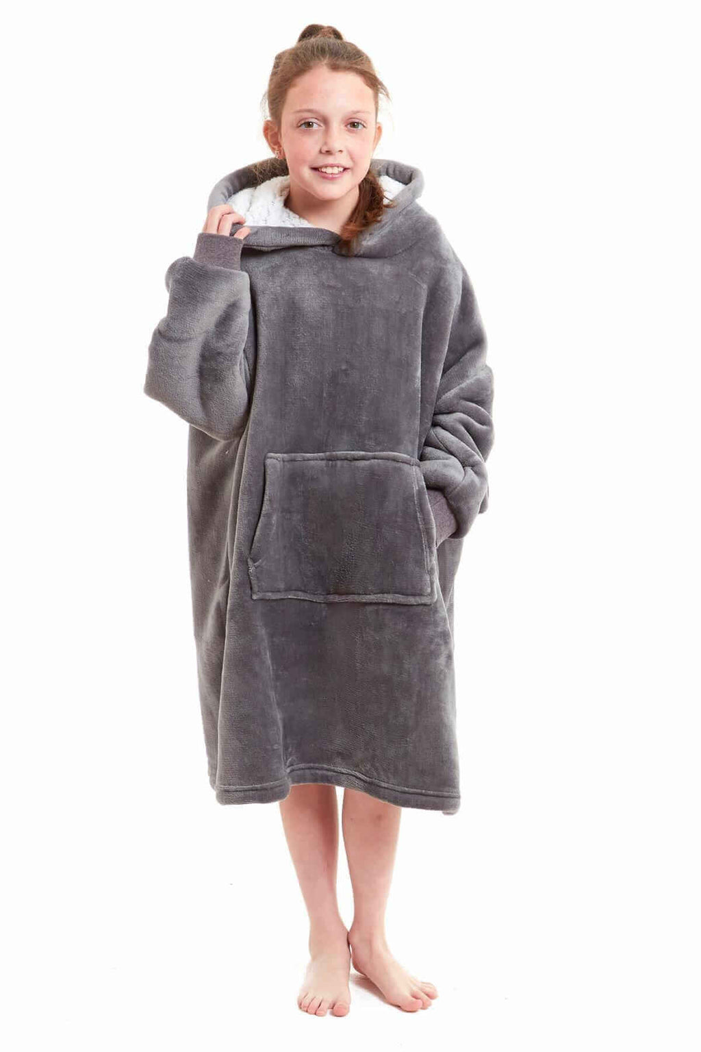 Daisy Dreamer Kids Oversized Hooded Fleece Blanket With Reversible Sherpa Double Pocket Wearable Cozy Blanket For Lounging And Outdoor Ages 8-15