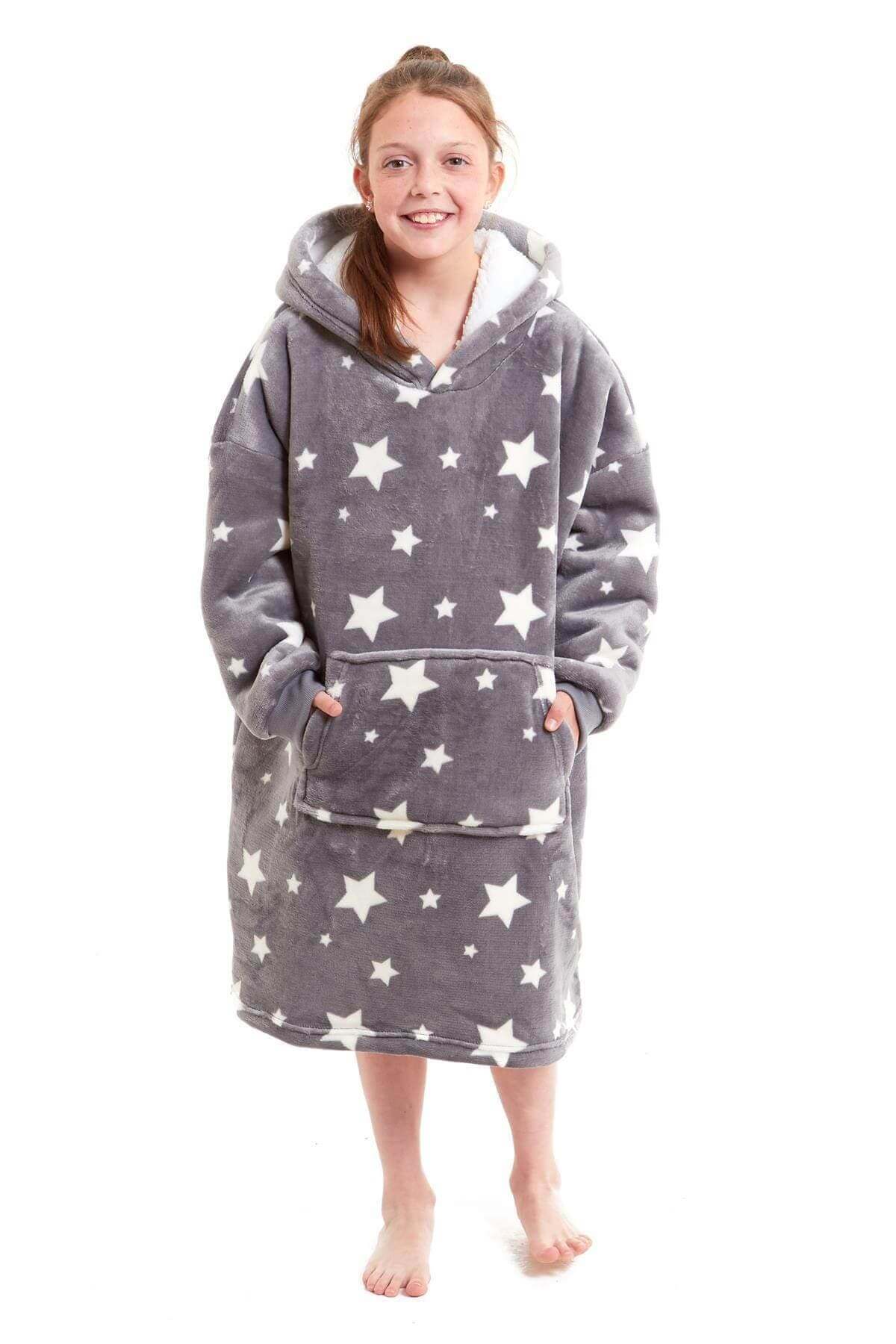 Daisy Dreamer Kids Oversized Hooded Fleece Blanket With Reversible Sherpa Double Pocket Wearable Cozy Blanket For Lounging And Outdoor Ages 8-15
