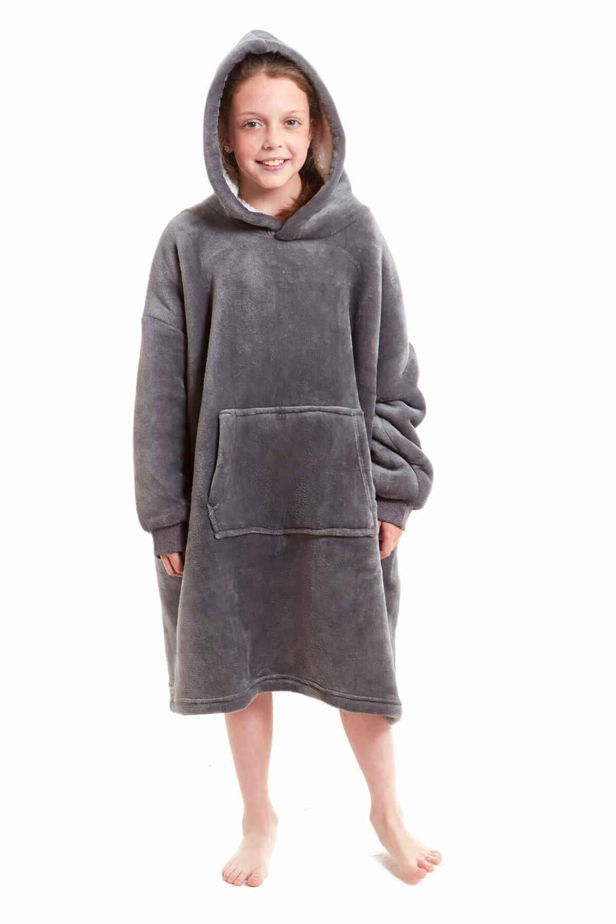 Daisy Dreamer Kids Oversized Hooded Fleece Blanket With Reversible Sherpa Double Pocket Wearable Cozy Blanket For Lounging And Outdoor Ages 8-15