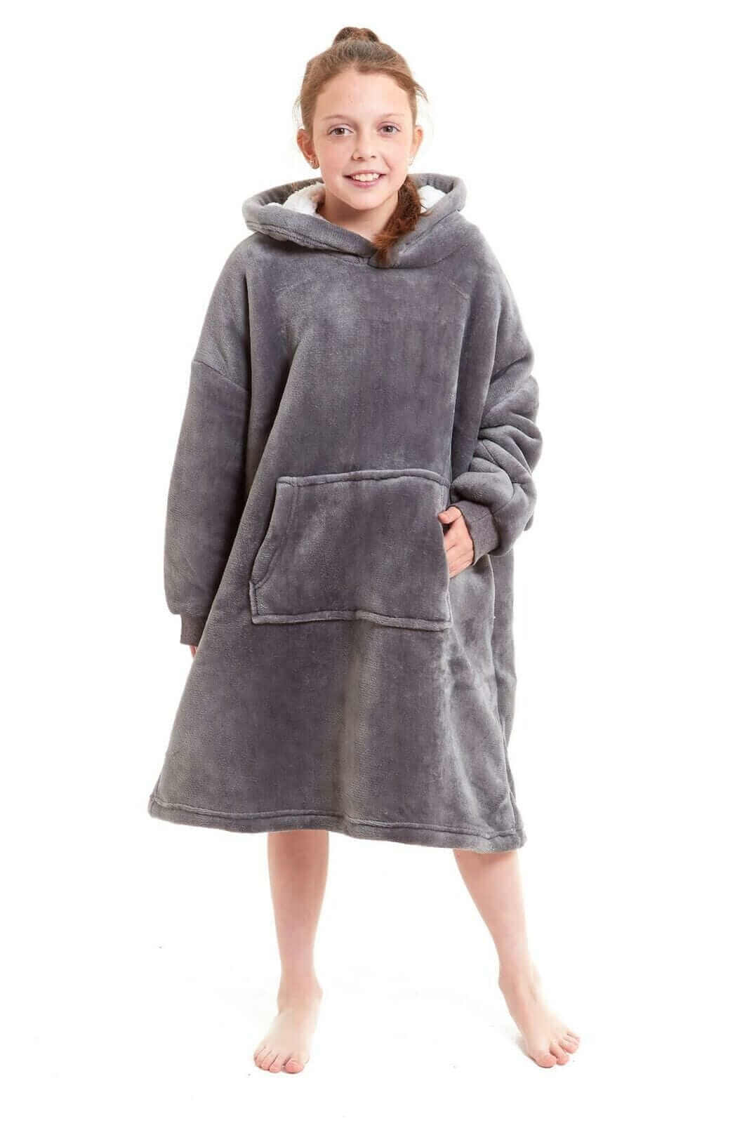 Daisy Dreamer Kids Oversized Hooded Fleece Blanket With Reversible Sherpa Double Pocket Wearable Cozy Blanket For Lounging And Outdoor Ages 8-15