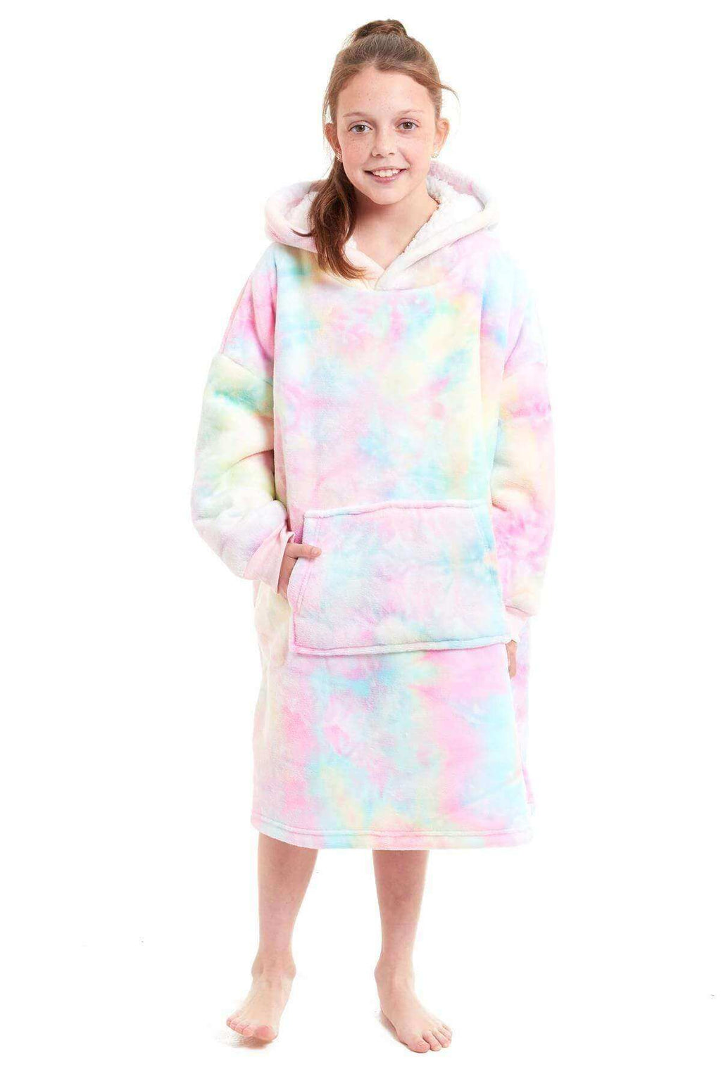 Daisy Dreamer Kids Oversized Hooded Fleece Blanket With Reversible Sherpa Double Pocket Wearable Cozy Blanket For Lounging And Outdoor Ages 8-15