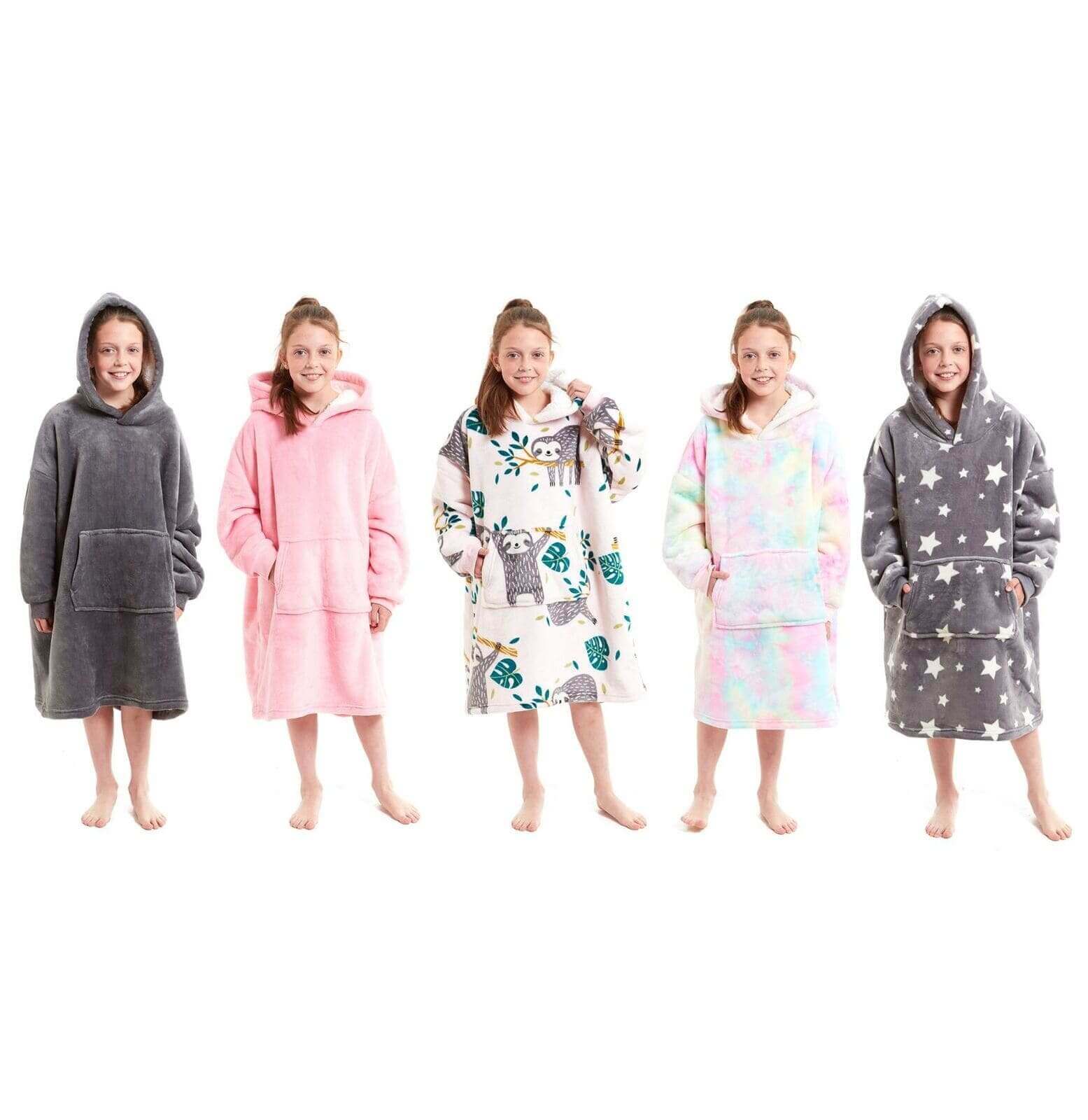 Daisy Dreamer Kids Oversized Hooded Fleece Blanket With Reversible Sherpa Double Pocket Wearable Cozy Blanket For Lounging And Outdoor Ages 8-15