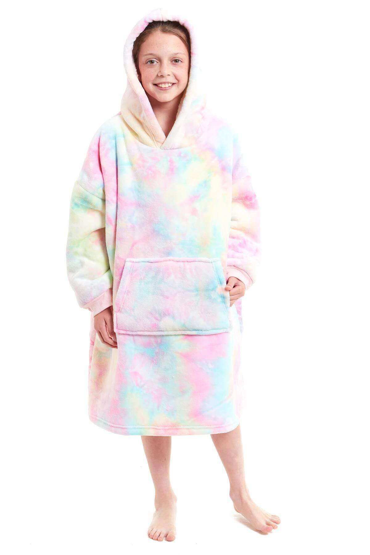 Kids Oversized Hooded Fleece Blanket with Reversible Sherpa Double Pocket Ultra-Soft Cozy Wearable Blanket for Lounging and Outdoor Ages 8-15 by Daisy Dreamer