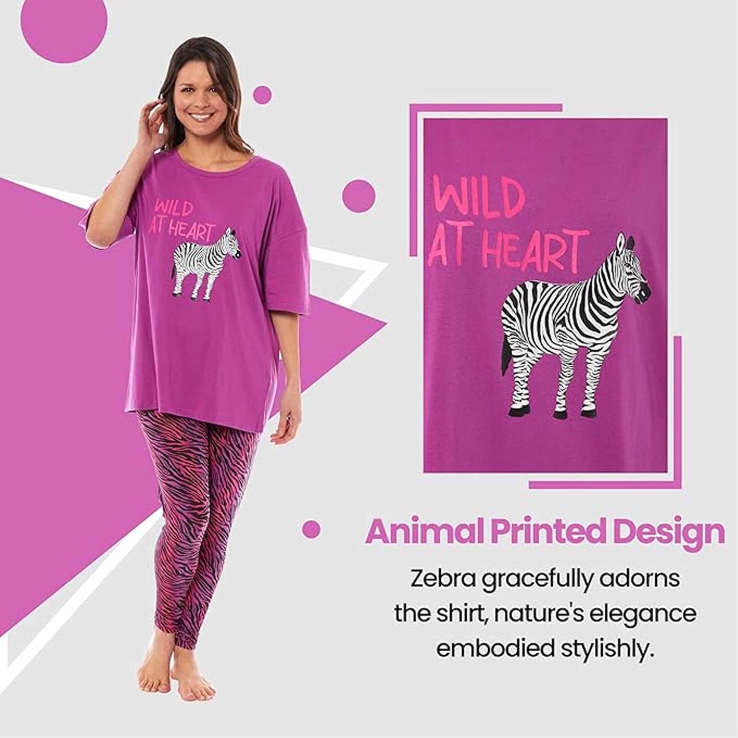 Ladies Oversized Cotton T-Shirt and Leggings PJ Set with Giraffe and Zebra Prints Comfortable and Stylish Womens Loungewear by Daisy Dreamer