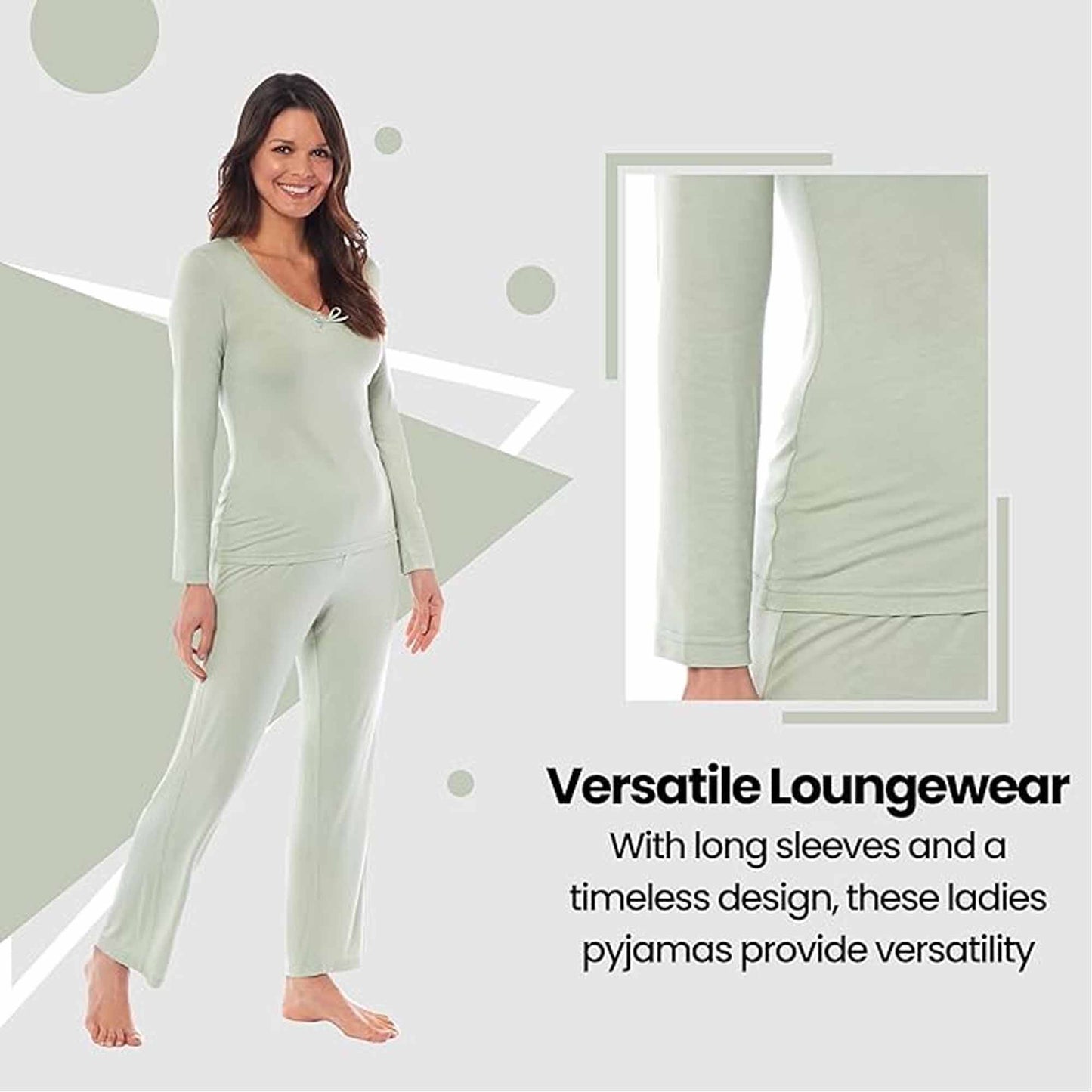 Ladies Ultra Soft Long Sleeve Pyjama Set Stretch Fit Black Green, Cozy All Seasons Loungewear, Viscose Spandex Women's Nightwear UK Sizes 8-22 by Daisy Dreamer