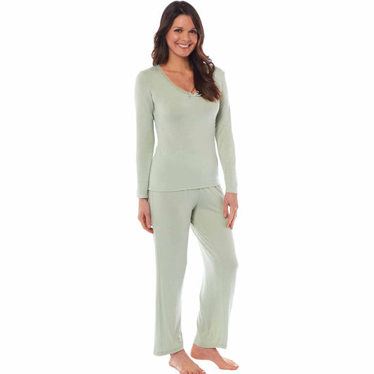 Ladies Ultra Soft Long Sleeve Pyjama Set Stretch Fit Black Green, Cozy All Seasons Loungewear, Viscose Spandex Women's Nightwear UK Sizes 8-22 by Daisy Dreamer