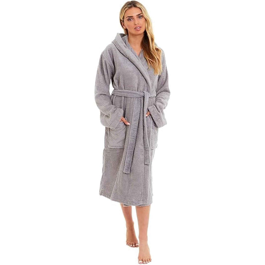 Luxurious Women's Bamboo Hooded Dressing Gown Ultra Absorbent Soft Towelling Robe for Spa Gym Home in Grey or White Sizes S to XL Daisy Dreamer