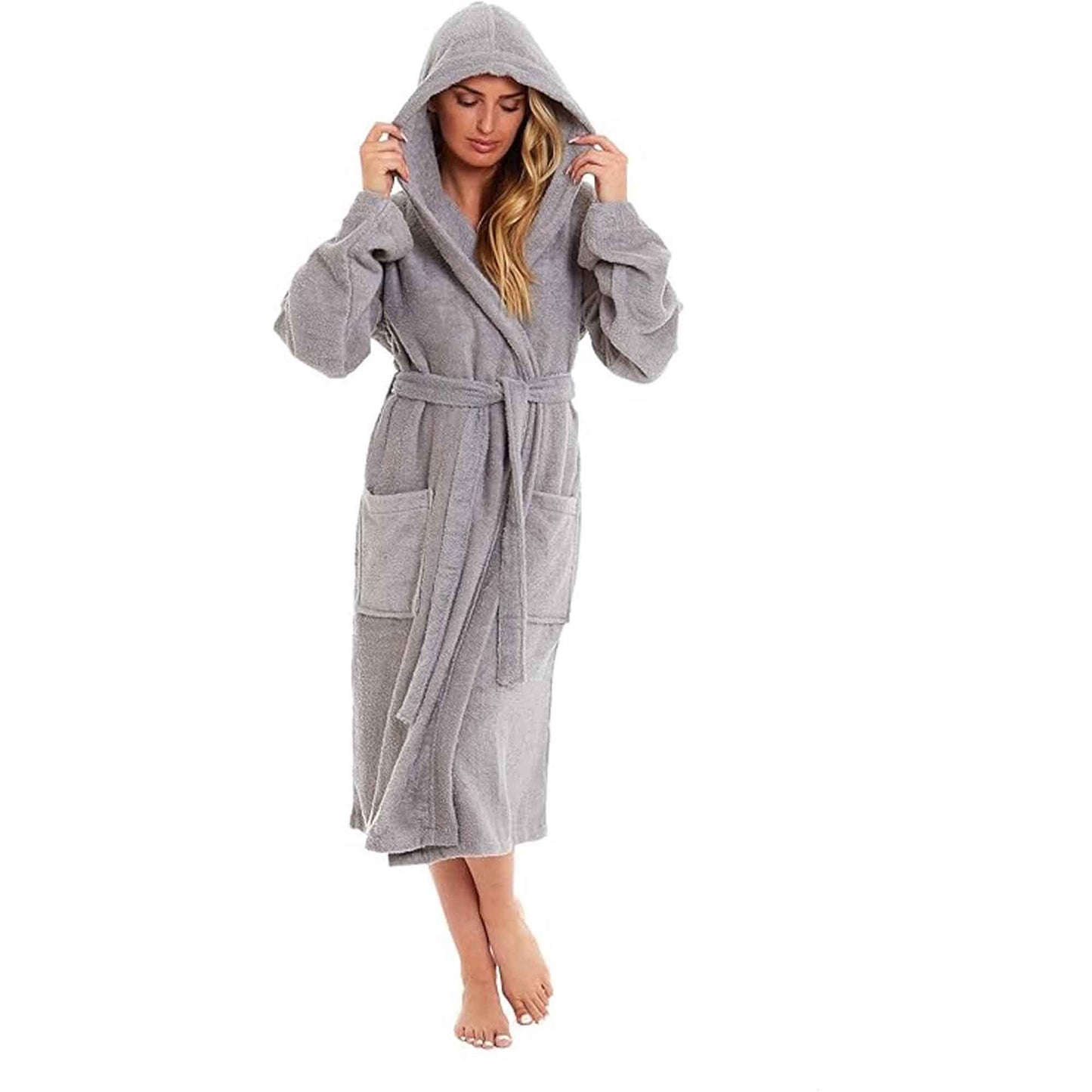 Luxurious Women's Bamboo Hooded Dressing Gown Ultra Absorbent Soft Towelling Robe for Spa Gym Home in Grey or White Sizes S to XL Daisy Dreamer