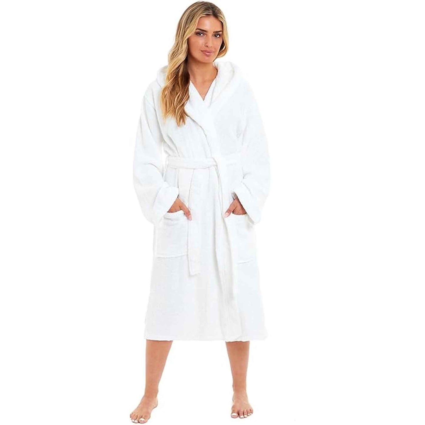 Luxurious Women's Bamboo Hooded Dressing Gown Ultra Absorbent Soft Towelling Robe for Spa Gym Home in Grey or White Sizes S to XL Daisy Dreamer