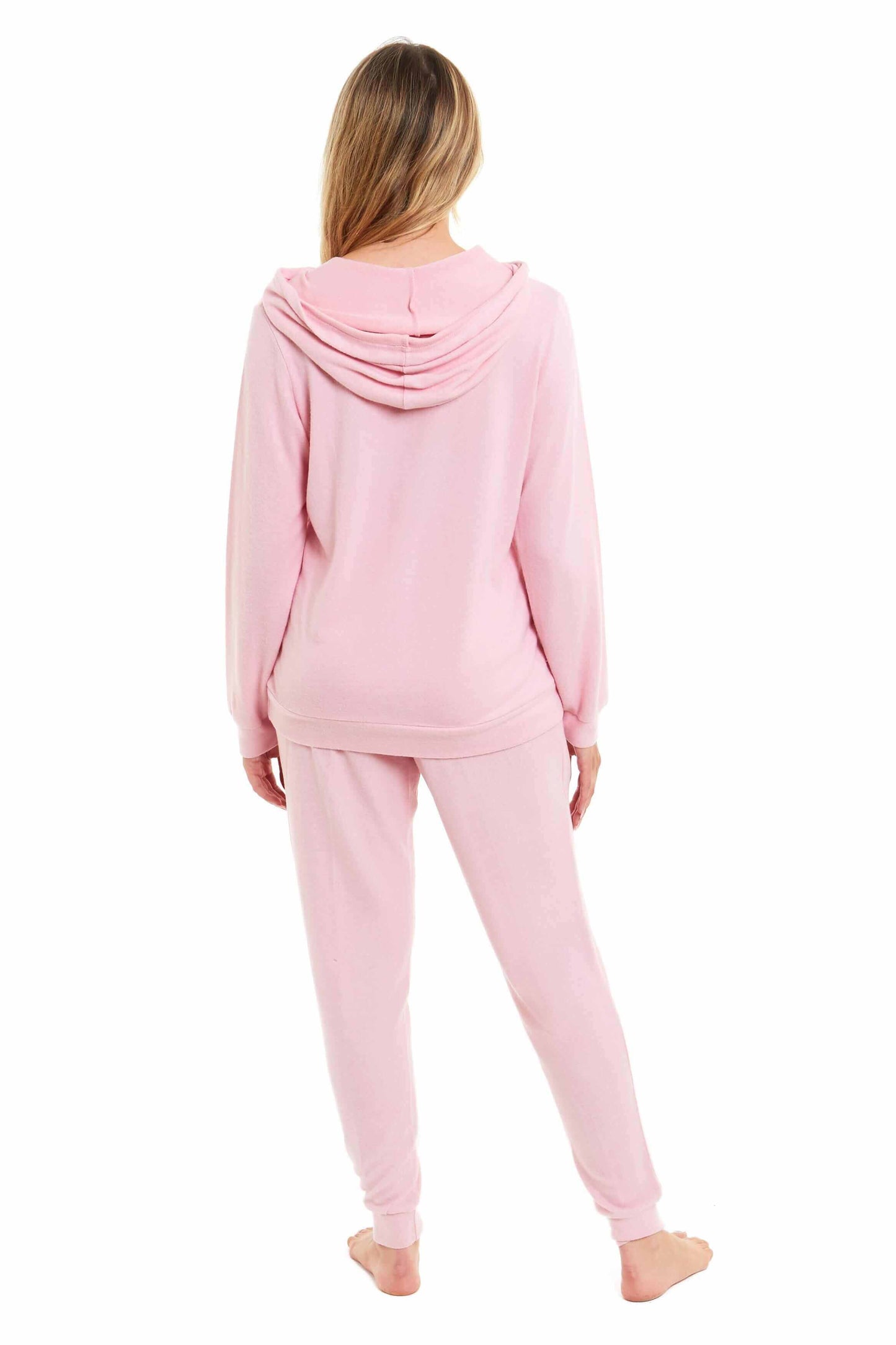 Luxurious Womens Pink Grey Cosy Hooded Pyjama Set Soft Comfortable Stretchable Loungewear Long Sleeve Hoodie and Pants Ideal Gift Daisy Dreamer