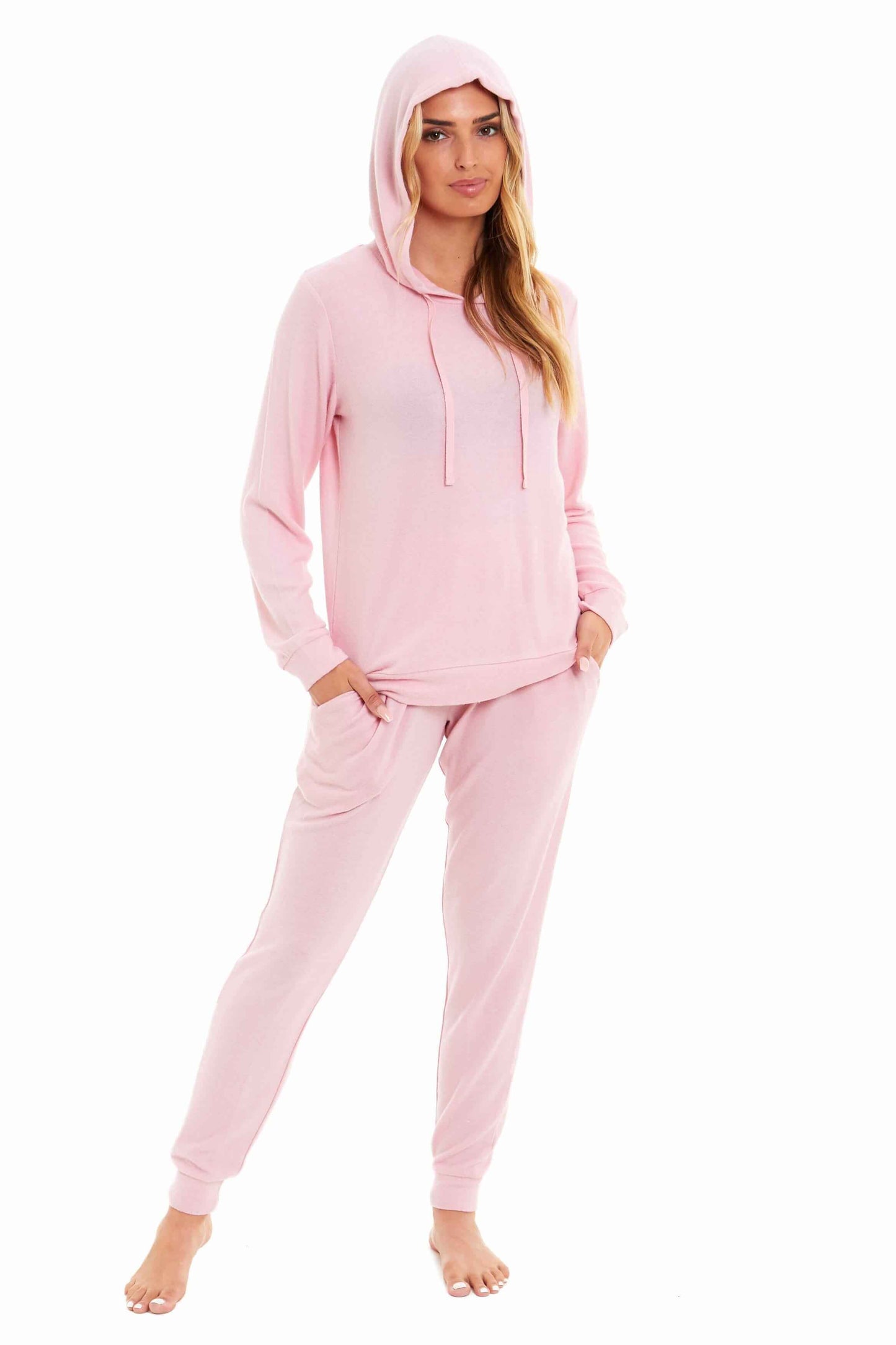 Luxurious Womens Pink Grey Cosy Hooded Pyjama Set Soft Comfortable Stretchable Loungewear Long Sleeve Hoodie and Pants Ideal Gift Daisy Dreamer