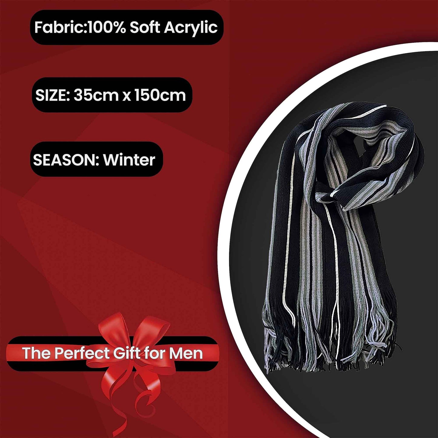 Luxury Men's Woven Stripe Design Long Scarf Warm Soft Acrylic Winter Fashion Accessory for Formal and Casual Wear Hypoallergenic by Sock Stack