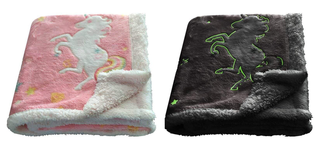 OLIVIA ROCCO Rainbow Unicorn Glow In The Dark Teddy Fleece Duvet Set For Kids Super Soft Cosy Bedding Kids Bedrooms Every Night