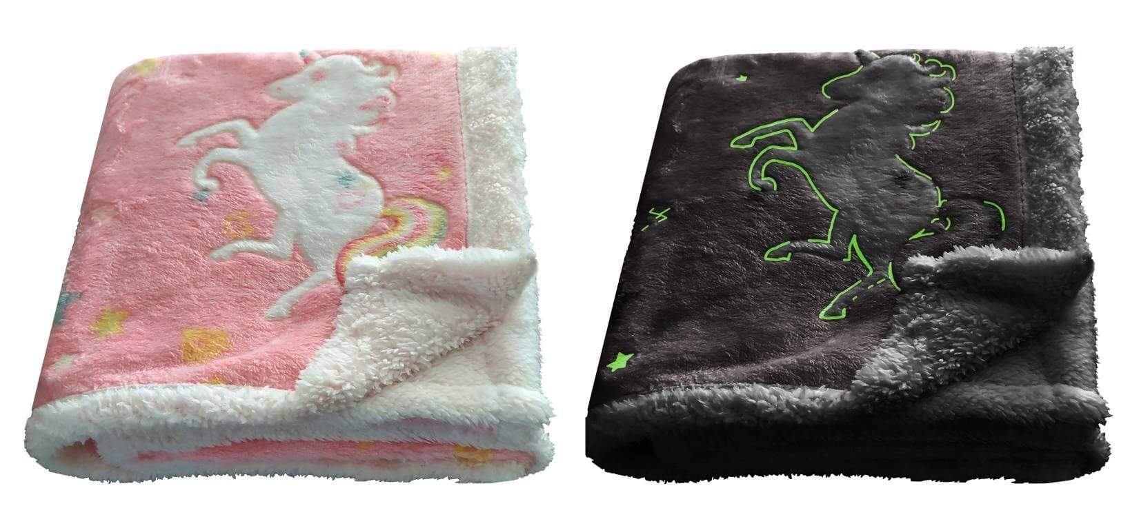 OLIVIA ROCCO Rainbow Unicorn Glow In The Dark Teddy Fleece Duvet Set For Kids Super Soft Cosy Bedding Kids Bedrooms Every Night