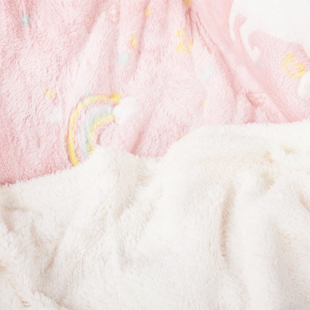 OLIVIA ROCCO Rainbow Unicorn Glow In The Dark Teddy Fleece Duvet Set For Kids Super Soft Cosy Bedding Kids Bedrooms Every Night