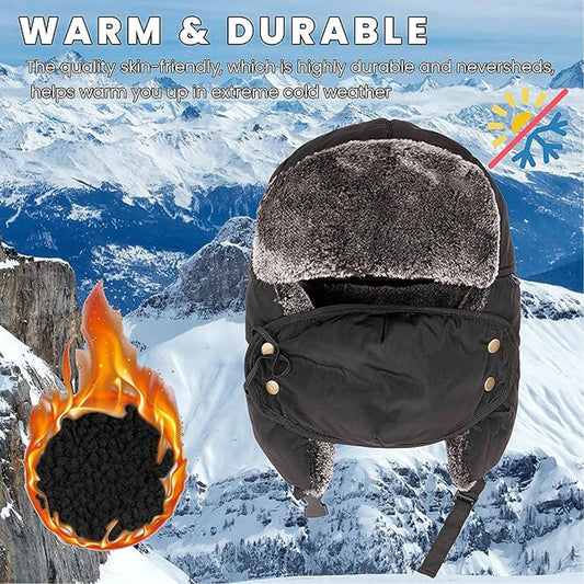 Men's 3 In 1 Waterproof Trapper Hat Face Mask Neck Warmer Ear Flaps Windproof Snowproof Winter Hat for Skiing Snowboarding Outdoor Faux Fur Lining Breathable Polyester One Size Black by Heatwave Thermalwear