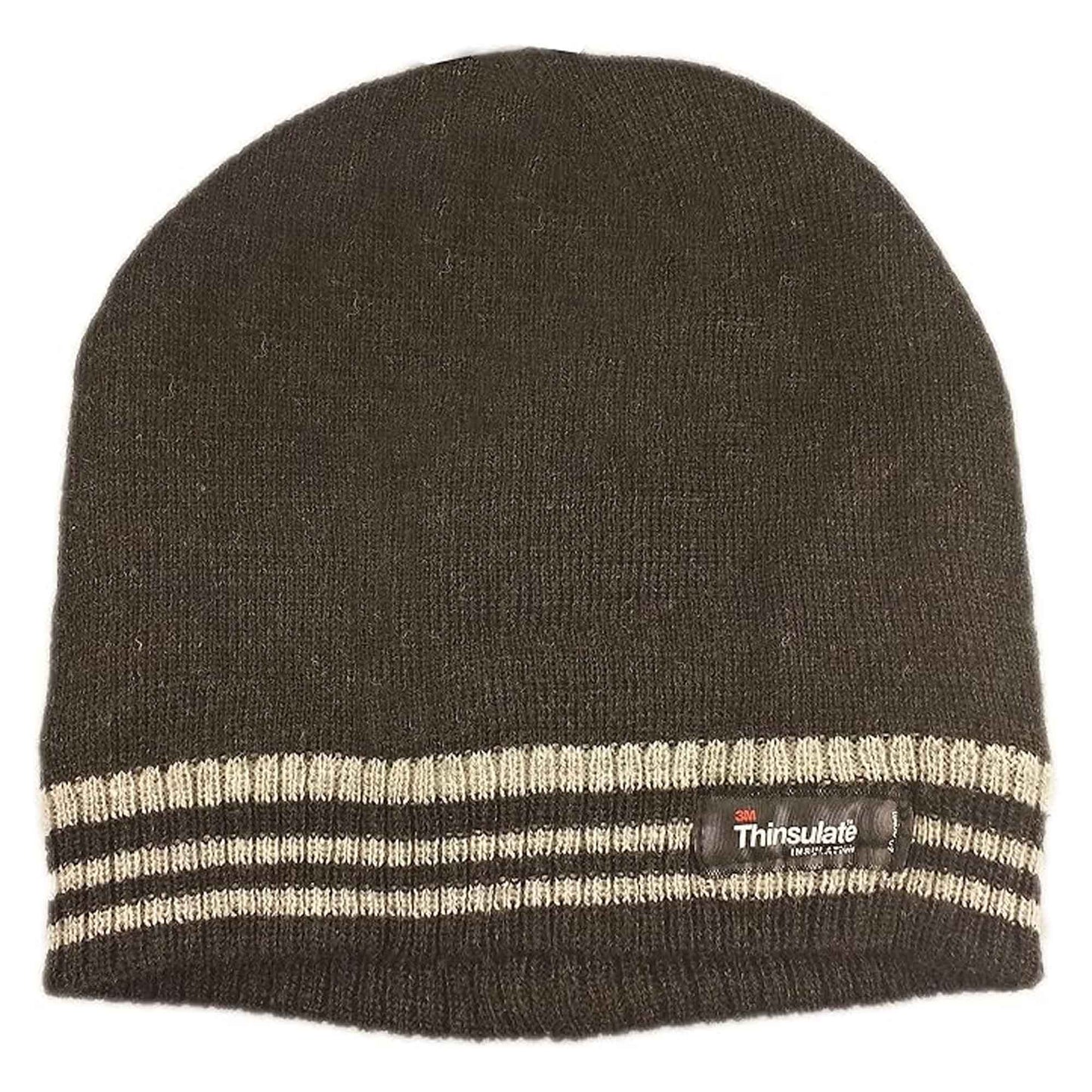 Men's 3M Thinsulate Insulated Fleece Lined Knitted Beanie Hat with Striped Design for Skiing Hiking Camping by Sock Stack