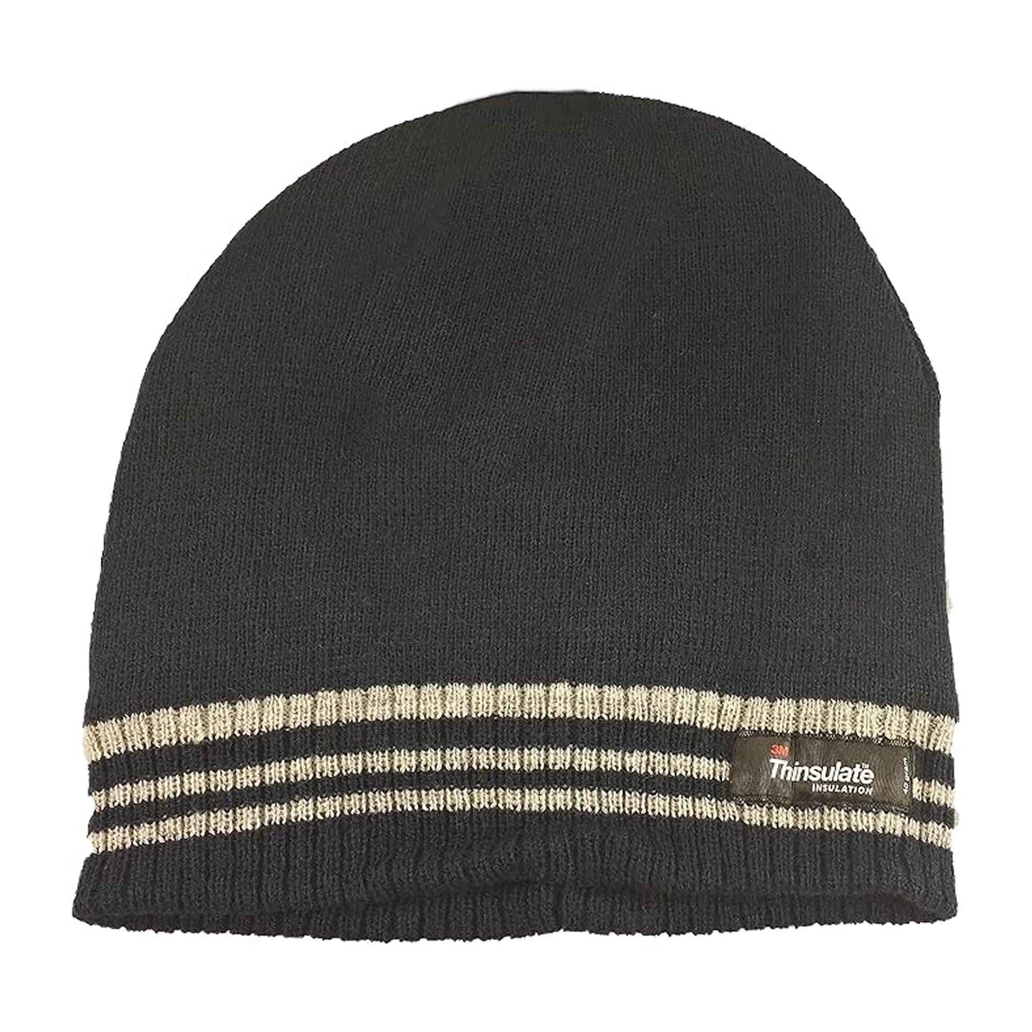 Men's 3M Thinsulate Insulated Fleece Lined Knitted Beanie Hat with Striped Design for Skiing Hiking Camping by Sock Stack