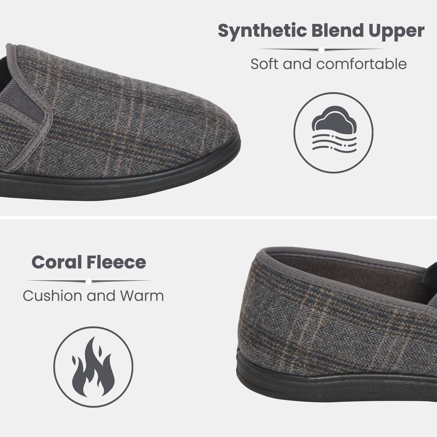 Men’s Checked Slippers Memory Foam Cushioned Soft Lining Warm Thermal Slip On House Shoes Pair for Indoor Use by Sock Stack