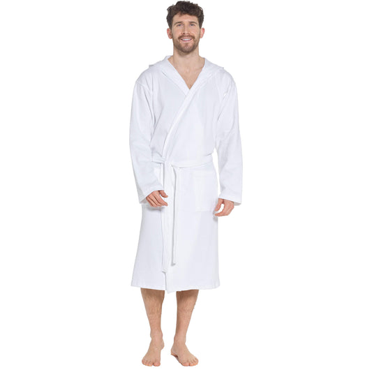 Men’s Hooded Waffle Cotton Bathrobe White Super Absorbent Spa Robe Luxury Dressing Gown for Home & Loungewear by Sock Stack