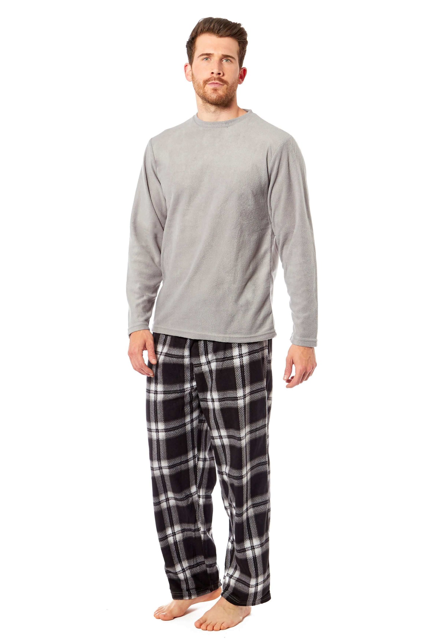 Men's Thermal Fleece Pyjama Set with Stylish Check Pants Soft Warm Loungewear PJs for Winter Perfect for Sleeping and Lounging in Various Sizes by Toro Rocco