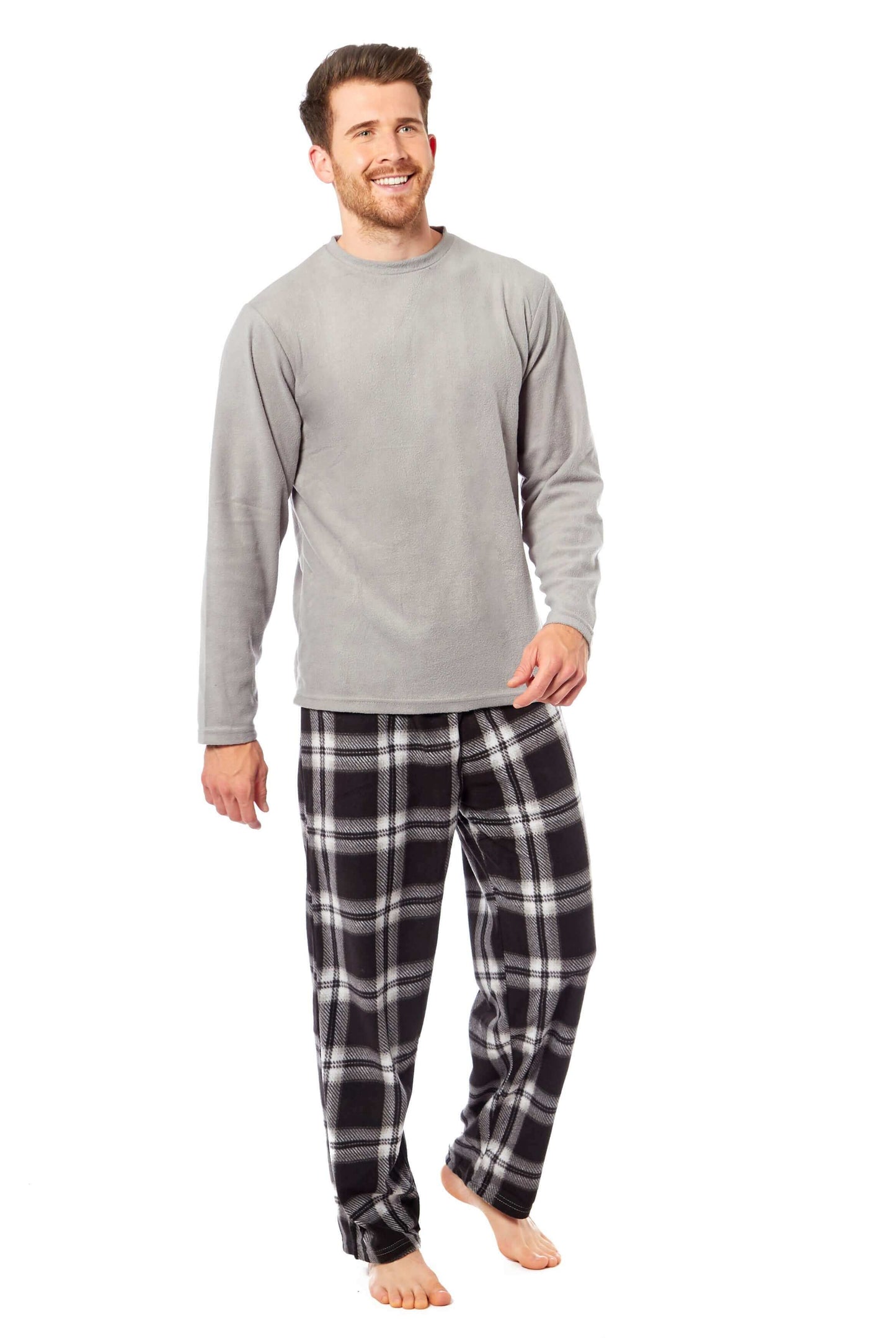 Men's Thermal Fleece Pyjama Set with Stylish Check Pants Soft Warm Loungewear PJs for Winter Perfect for Sleeping and Lounging in Various Sizes by Toro Rocco