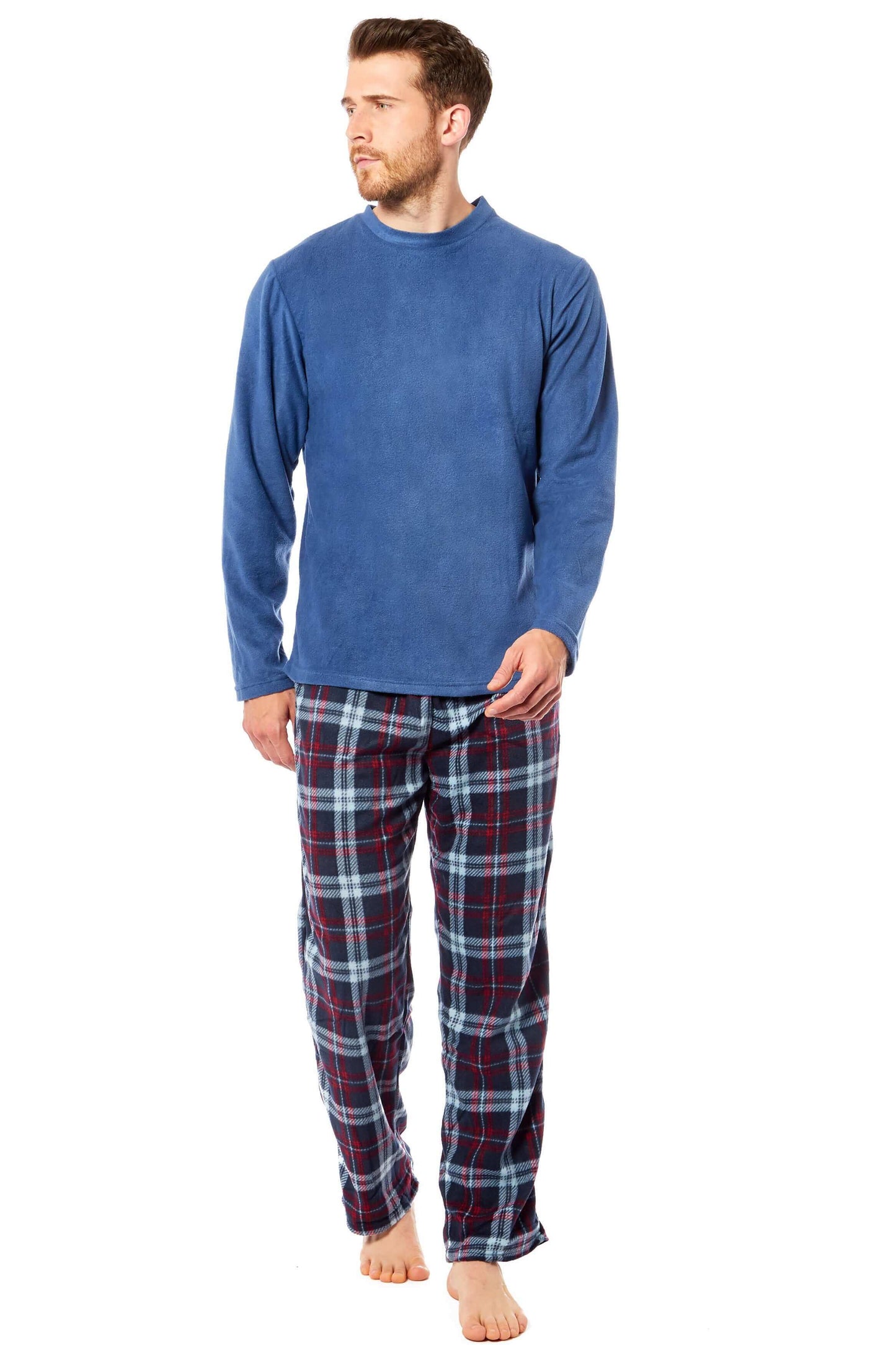 Men's Thermal Fleece Pyjama Set with Stylish Check Pants Soft Warm Loungewear PJs for Winter Perfect for Sleeping and Lounging in Various Sizes by Toro Rocco