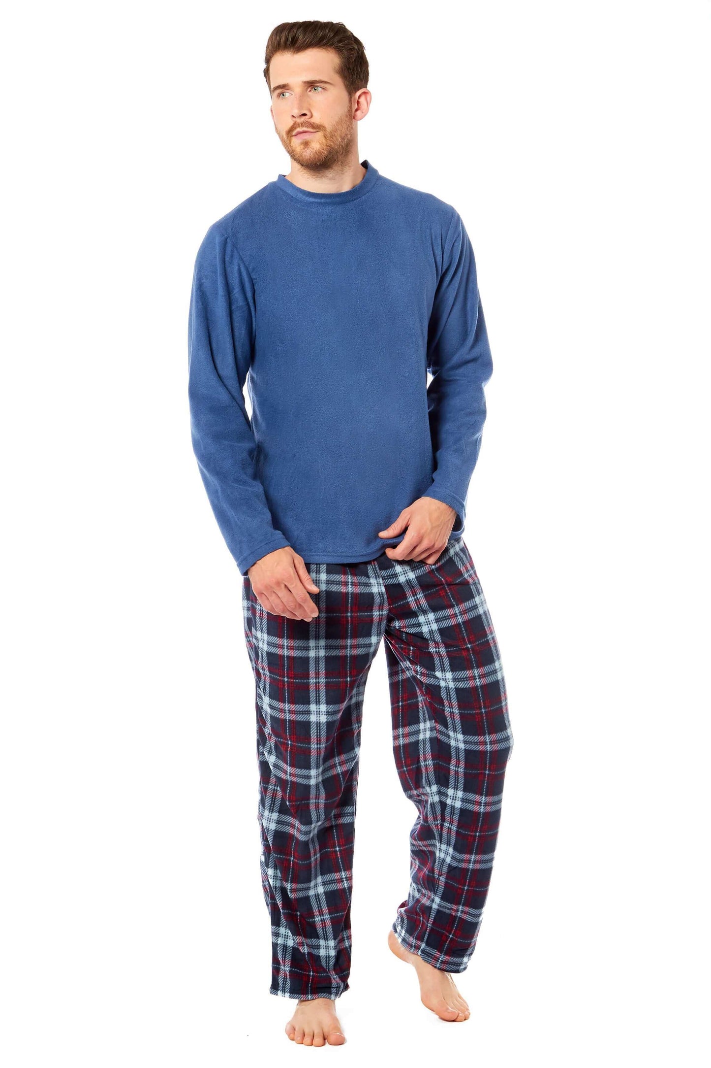 Men's Thermal Fleece Pyjama Set with Stylish Check Pants Soft Warm Loungewear PJs for Winter Perfect for Sleeping and Lounging in Various Sizes by Toro Rocco