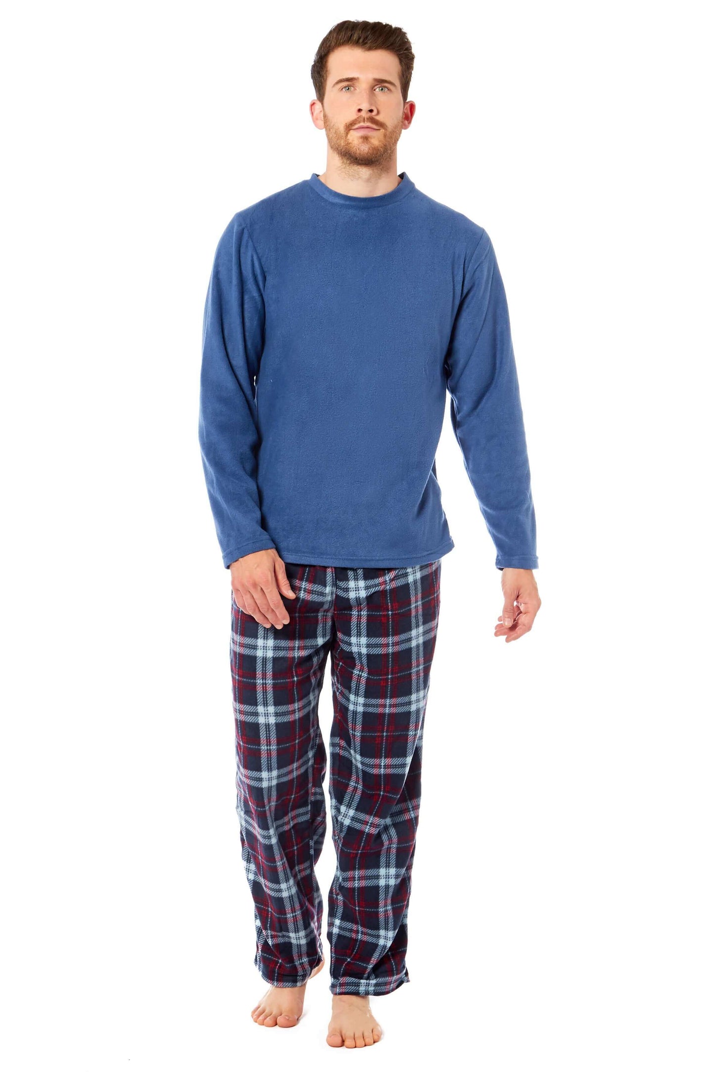 Men's Thermal Fleece Pyjama Set with Stylish Check Pants Soft Warm Loungewear PJs for Winter Perfect for Sleeping and Lounging in Various Sizes by Toro Rocco