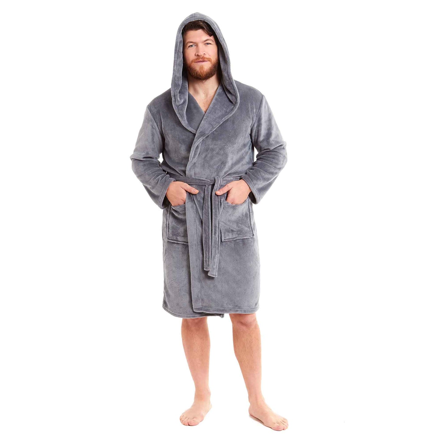 Men's Ultra-Soft Hooded Flannel Fleece Bathrobe Warm Plush Dressing Gown for Home Spa Gym Hotel by Daisy Dreamer