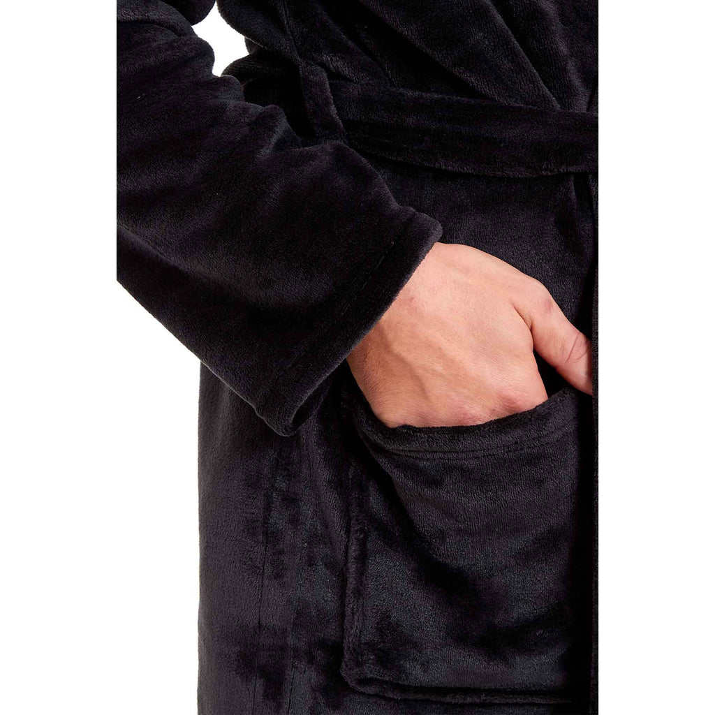 Daisy Dreamer Men's Hooded Plush Flannel Bathrobe Ultra Soft Warm Fleece Dressing Gown for Home Spa Gym Hotel Everyday Wear