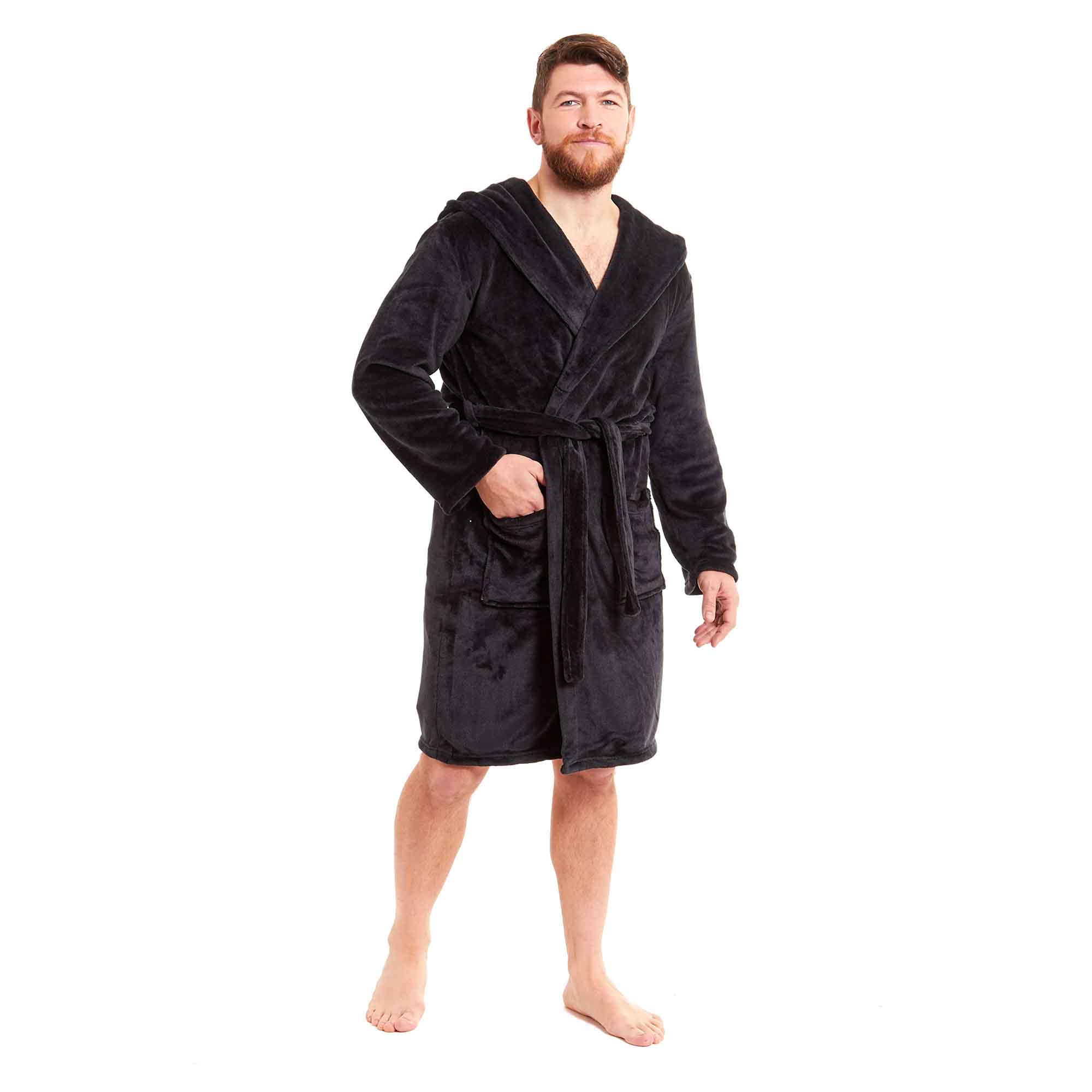 Daisy Dreamer Men's Hooded Plush Flannel Bathrobe Ultra Soft Warm Fleece Dressing Gown for Home Spa Gym Hotel Everyday Wear