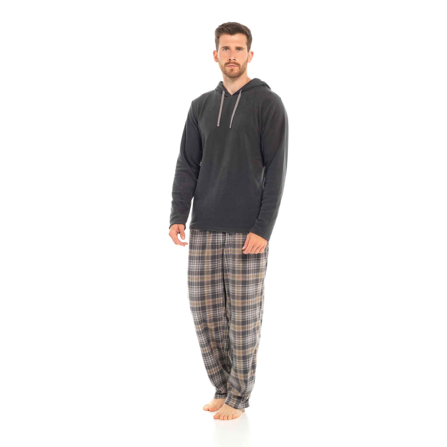 Men's Winter Hooded Check Fleece Pyjama Set Warm Cozy Nightwear with Stylish Check Bottoms in Multiple Sizes Ultimate Comfort by Sock Stack