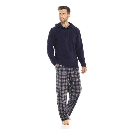 Men's Winter Hooded Check Fleece Pyjama Set Warm Cozy Nightwear with Stylish Check Bottoms in Multiple Sizes Ultimate Comfort by Sock Stack