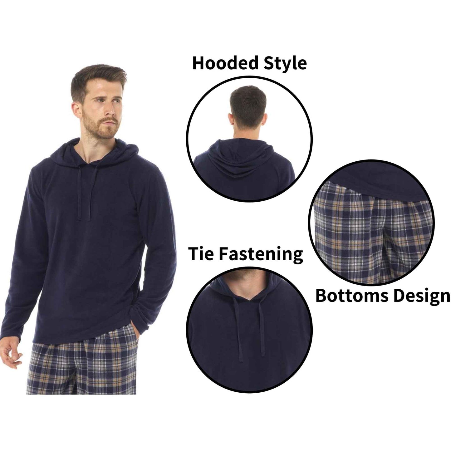 Men's Winter Hooded Check Fleece Pyjama Set Warm Cozy Nightwear with Stylish Check Bottoms in Multiple Sizes Ultimate Comfort by Sock Stack