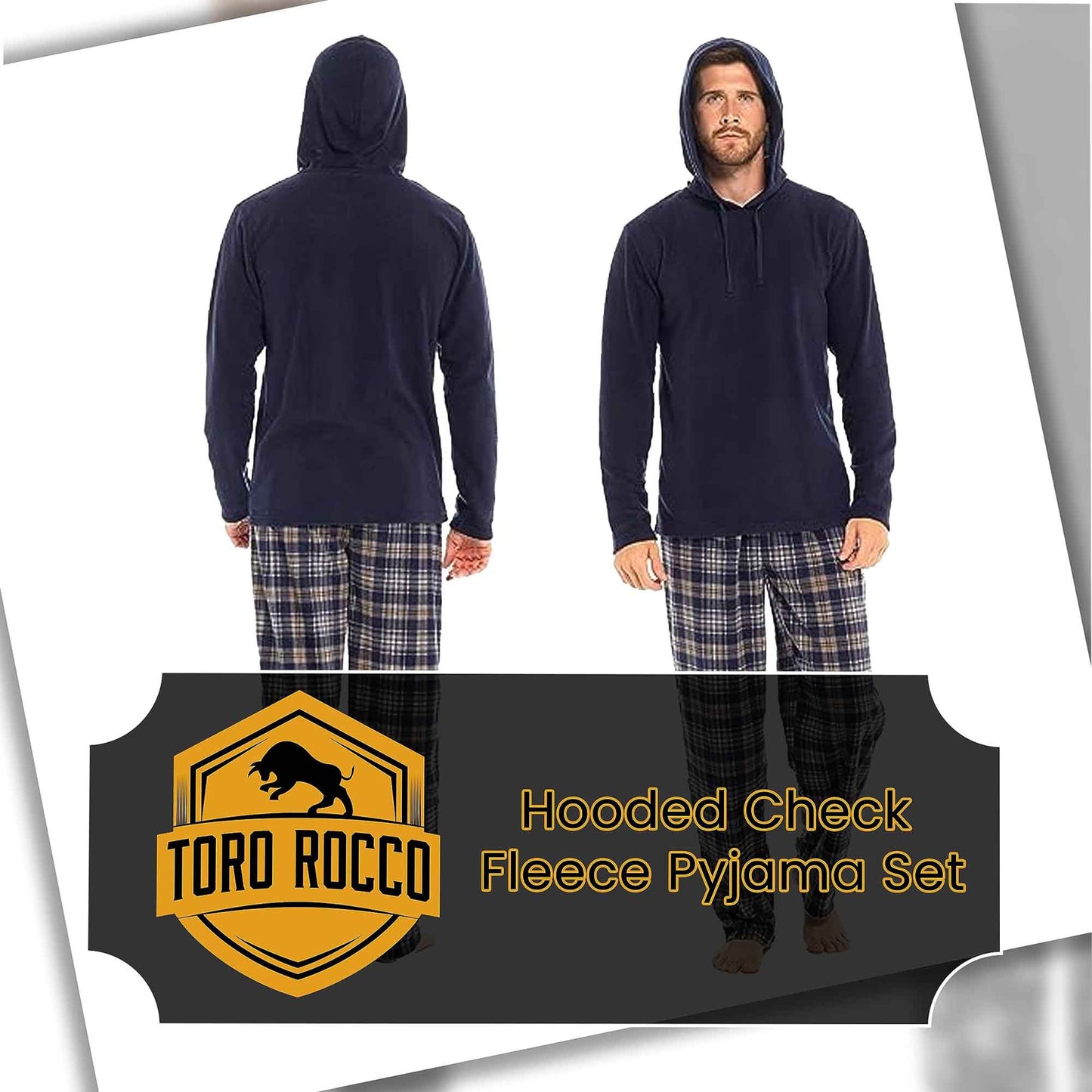 Men's Winter Hooded Check Fleece Pyjama Set Warm Cozy Nightwear with Stylish Check Bottoms in Multiple Sizes Ultimate Comfort by Sock Stack