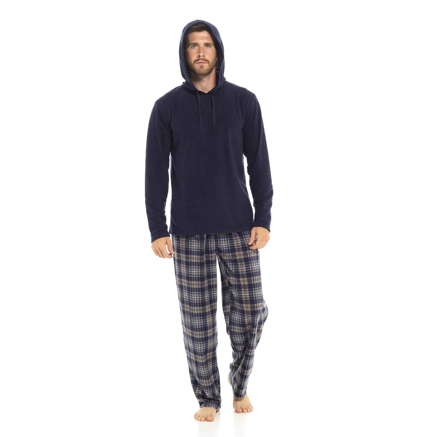 Men's Winter Hooded Check Fleece Pyjama Set Warm Cozy Nightwear with Stylish Check Bottoms in Multiple Sizes Ultimate Comfort by Sock Stack