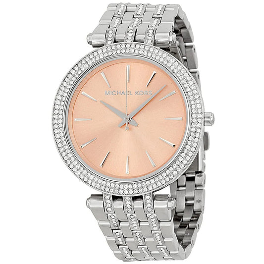 Michael Kors Women’s Watch Stainless Steel Silver Strap With Beige Dial And Crystals MK3218