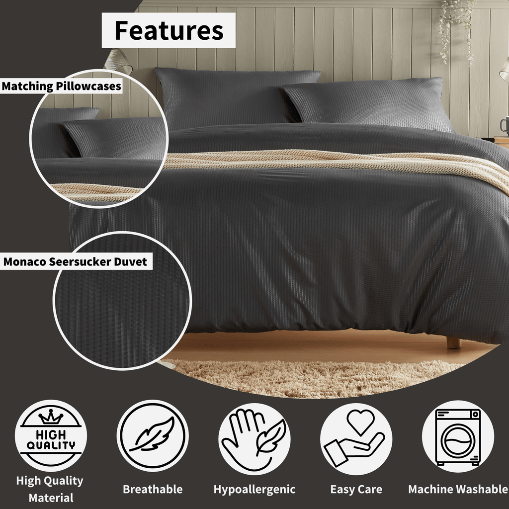 OLIVIA ROCCO Monaco Seersucker Duvet Cover Set Grey And White With Pillowcases For Single Double King Beds Breathable Easy Care Bedding