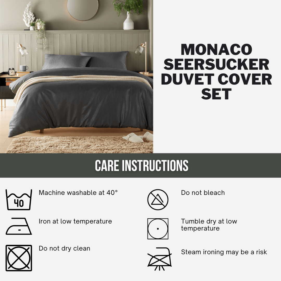 OLIVIA ROCCO Monaco Seersucker Duvet Cover Set Grey And White With Pillowcases For Single Double King Beds Breathable Easy Care Bedding