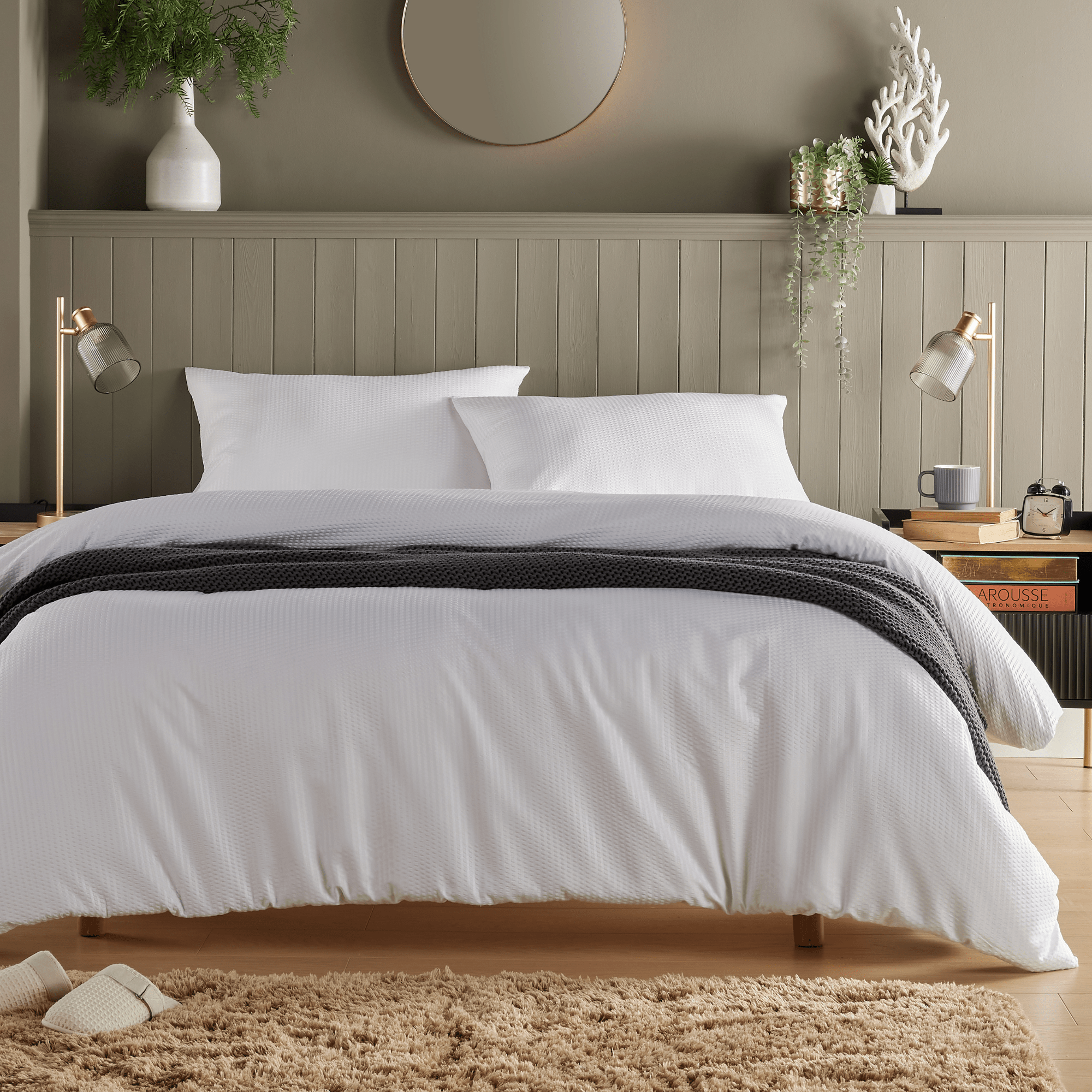 OLIVIA ROCCO Monaco Seersucker Duvet Cover Set Grey And White With Pillowcases For Single Double King Beds Breathable Easy Care Bedding