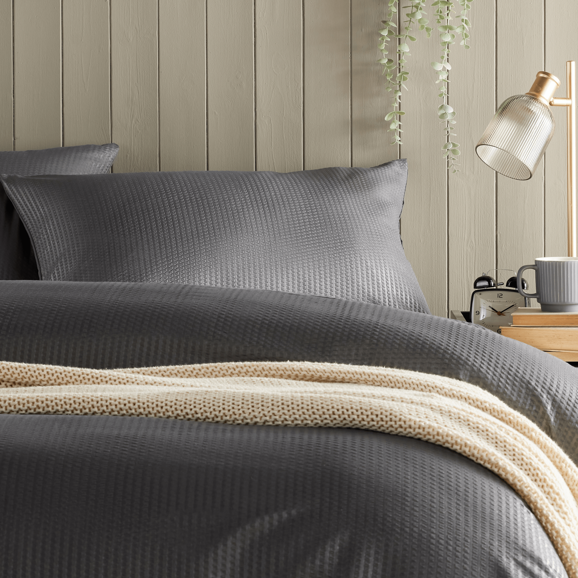 OLIVIA ROCCO Monaco Seersucker Duvet Cover Set Grey And White With Pillowcases For Single Double King Beds Breathable Easy Care Bedding