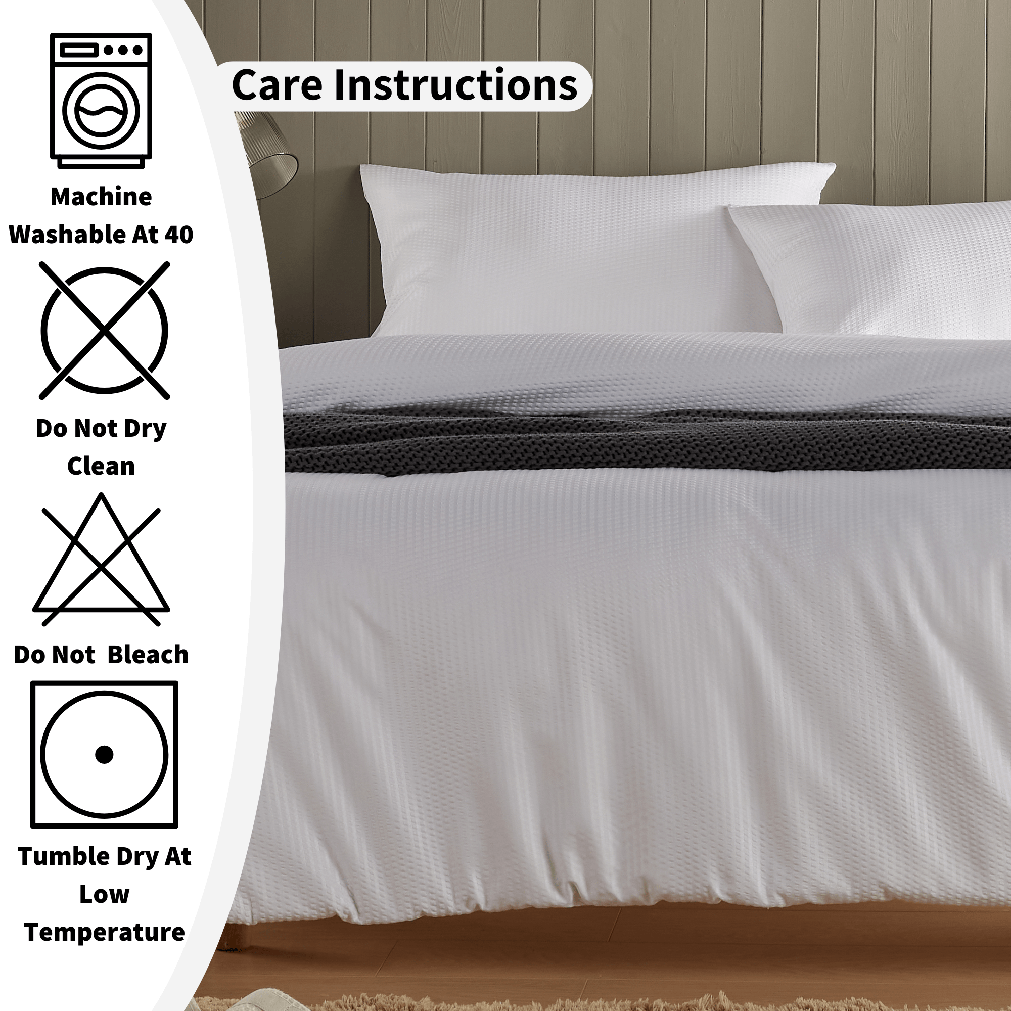 OLIVIA ROCCO Monaco Seersucker Duvet Cover Set Grey And White With Pillowcases For Single Double King Beds Breathable Easy Care Bedding