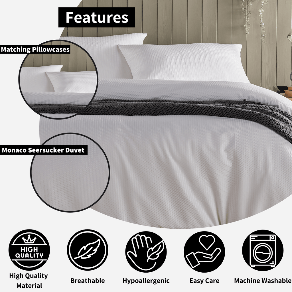 OLIVIA ROCCO Monaco Seersucker Duvet Cover Set Grey And White With Pillowcases For Single Double King Beds Breathable Easy Care Bedding