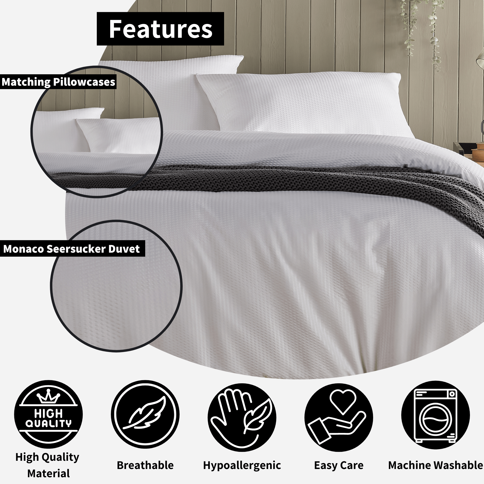 OLIVIA ROCCO Monaco Seersucker Duvet Cover Set Grey And White With Pillowcases For Single Double King Beds Breathable Easy Care Bedding