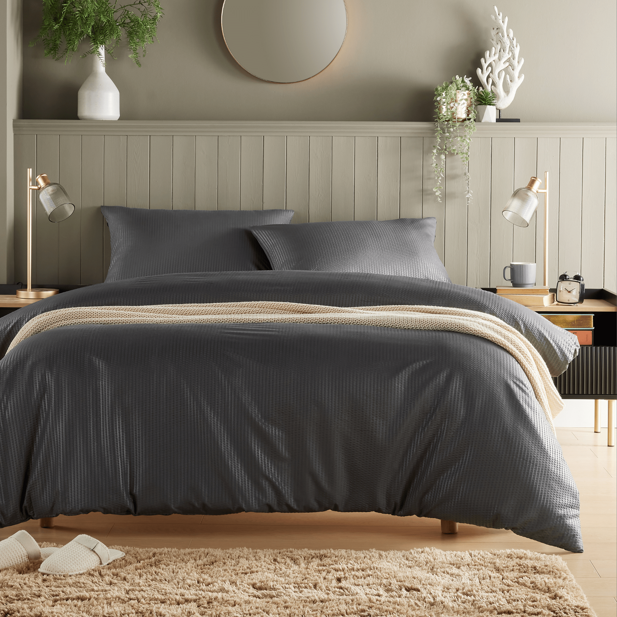 OLIVIA ROCCO Monaco Seersucker Duvet Cover Set Grey And White With Pillowcases For Single Double King Beds Breathable Easy Care Bedding